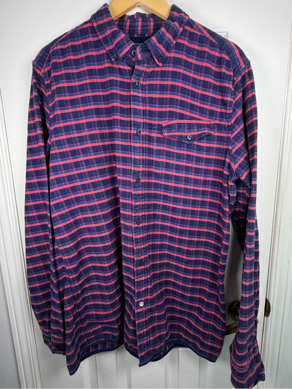 Scotch & Soda Navy Red Plaid Flannel Button Down Men's XXL 100% Cotton Casual